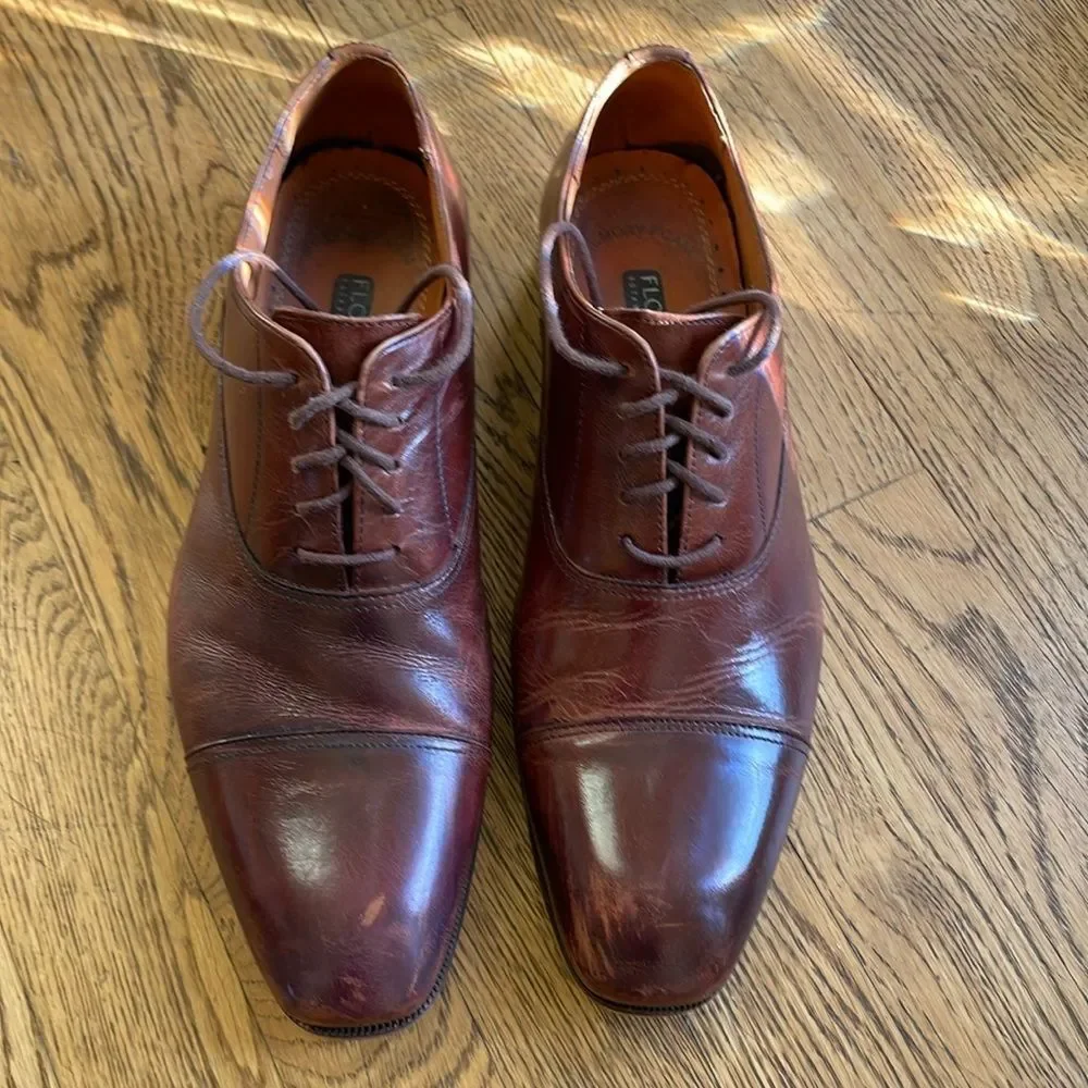 Florsheim Mens Cognac Brown Leather Oxford Cap Toe Lace Up Dress Shoes Size 10 D